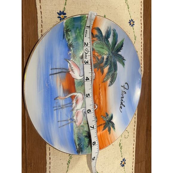 Vintage Hand Painted Florida Flamingos Souvenir State Tropical Plate - Picture 6 of 7